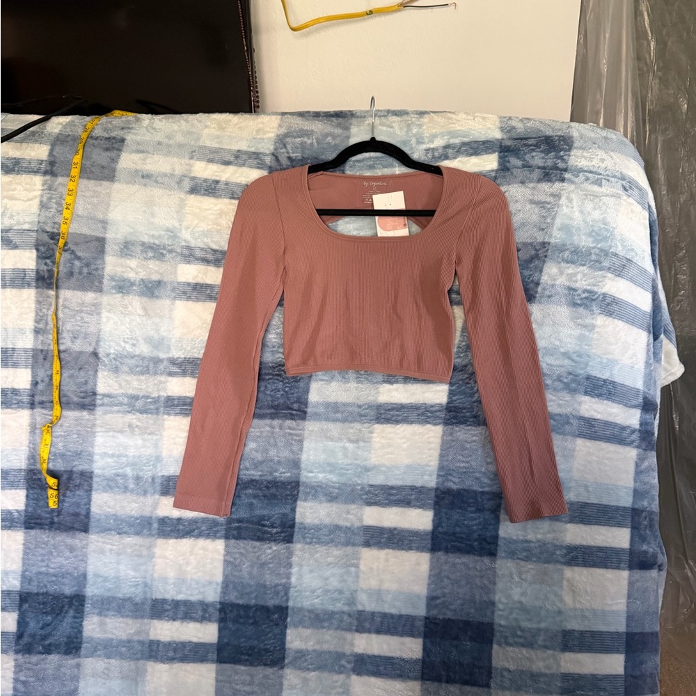 Together Mauve Long-Sleeve Scoop Crop Top